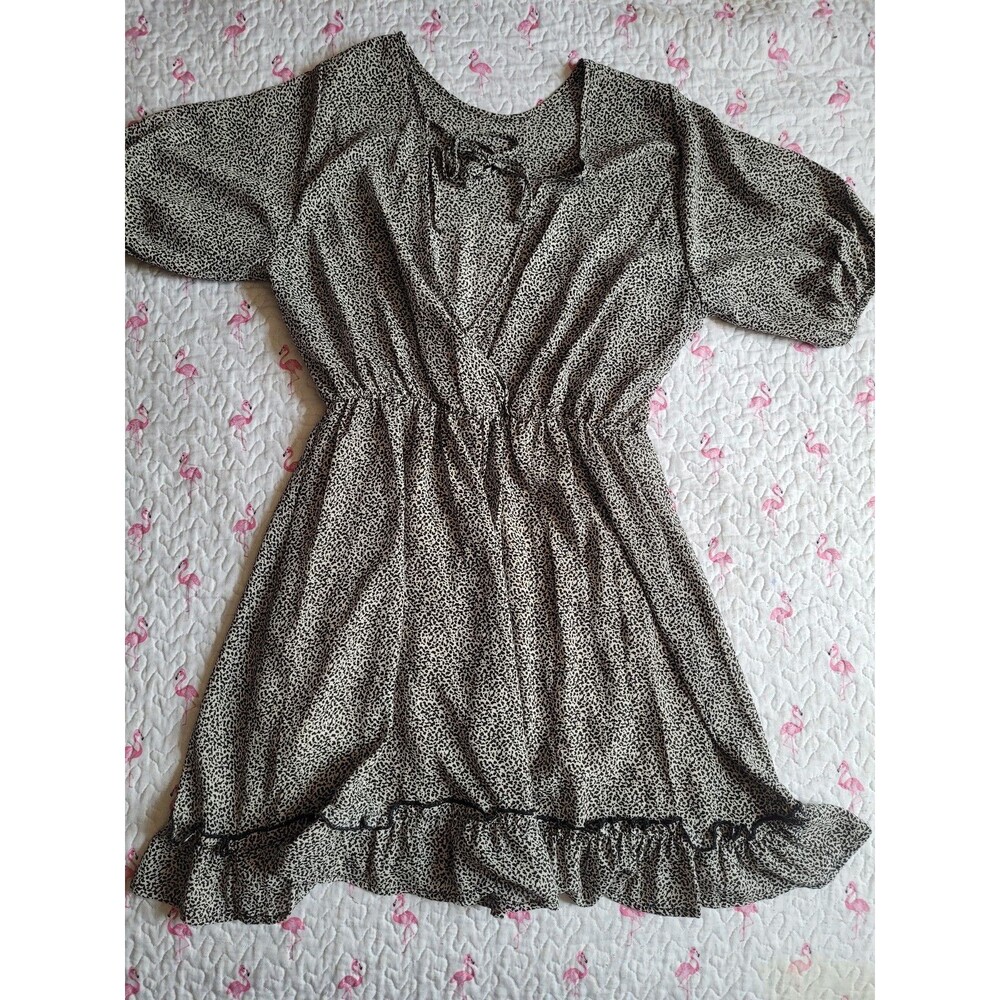 Sienna Sky Animal Print Mini Dress Puff Sleeve Ruffle Hem Size Medium #103